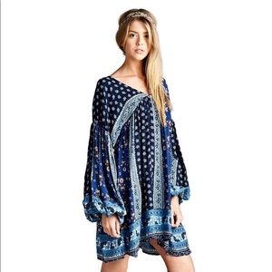 Patch print baby doll dress